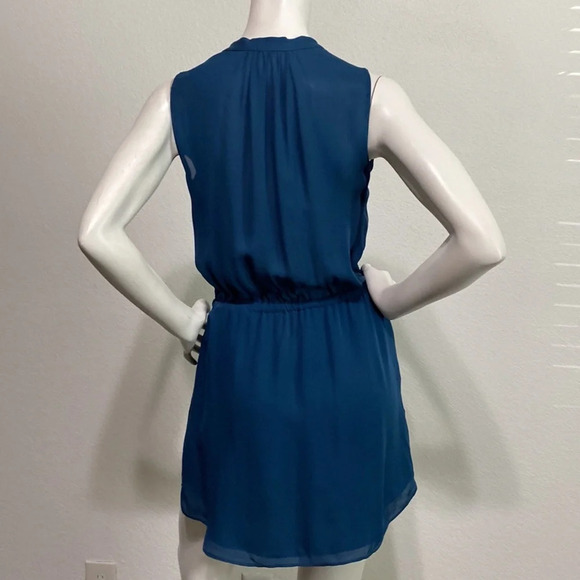 Babaton Aritzia Benedict 100% Silk Blue Pleated Mini Dress Tie Waist Size XS - Picture 6 of 10